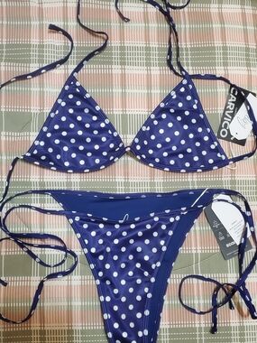 Navy Polka Dot Triangle Bikini Set